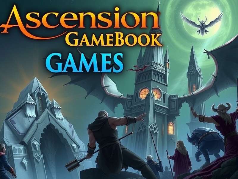 A vibrant scene from Ascension Gamebook Adventure showing a character at a crossroads with multiple glowing paths