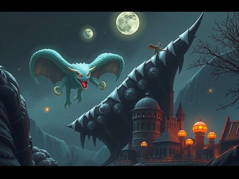 A vibrant game board of Ascension showing heroes, constructs, and monsters in the center row