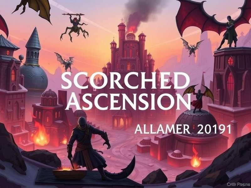 Epic battle scene in Scorched Ascension showing a warrior casting fire magic in a desert canyon