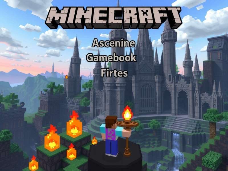 Epic Minecraft landscape with a player holding a glowing book, symbolizing the Ascension Gamebook