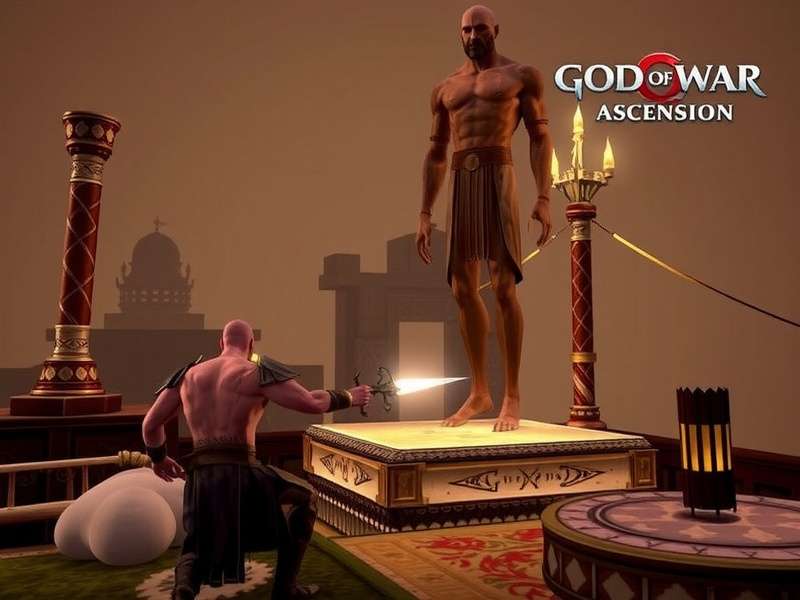 God of War Ascension PS5 Gameplay Screenshot showing Kratos battling a massive foe