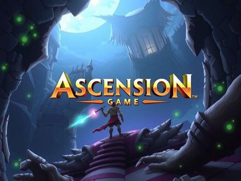 A dramatic gaming setup with glowing keyboard and Ascension game visuals on screen