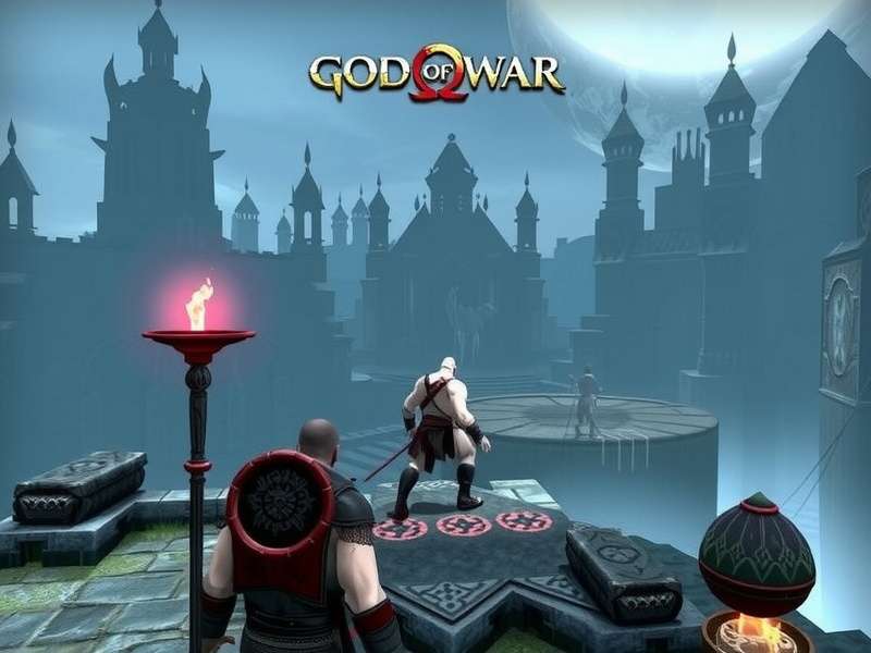 Kratos facing the Furies in God of War Ascension combat, health bar full