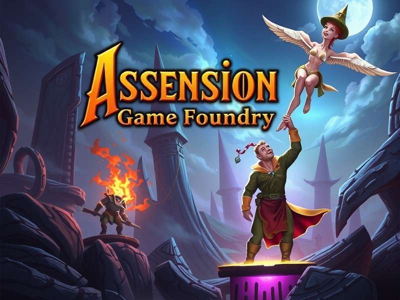 Concept art of the Ascension Game Foundry's central hub, showing a high-tech forge creating digital worlds