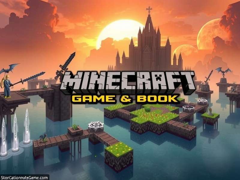 Ascension Gamebook Minecraft hero landscape with custom fortress and aurora sky